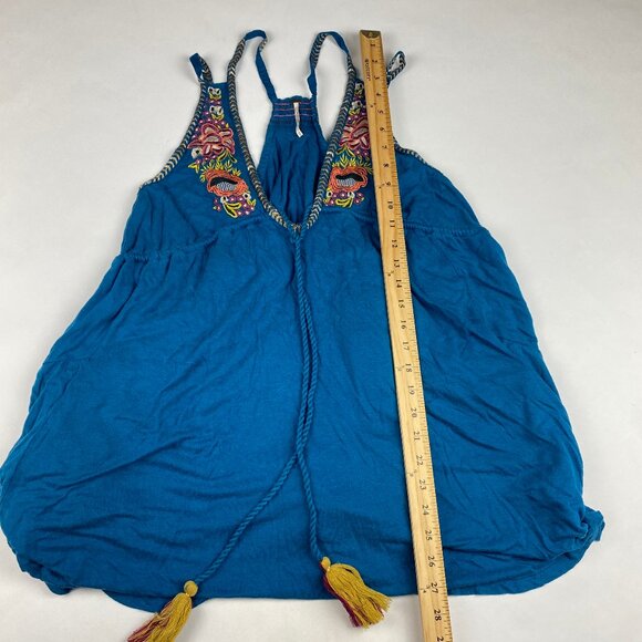 Free People Lovers Cove Mini Dress Size XS Teal Embroidered - Picture 13 of 16